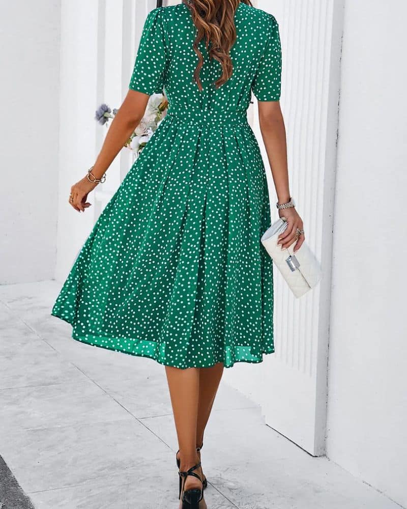 Cottagecore green polka dot and belted dress - Image 3