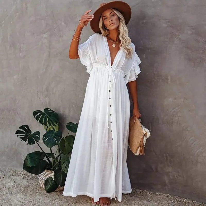 Long White with Flared Cut Beach Dress