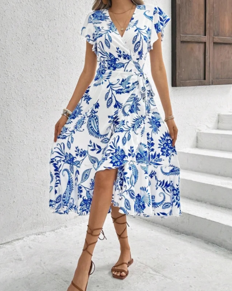 Korean-style floral ruffle summer midi dress - Image 2