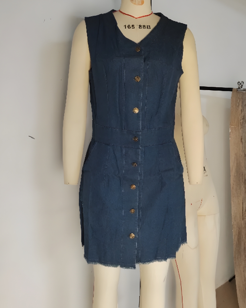 V-neck vintage bohemian denim dress - Image 5