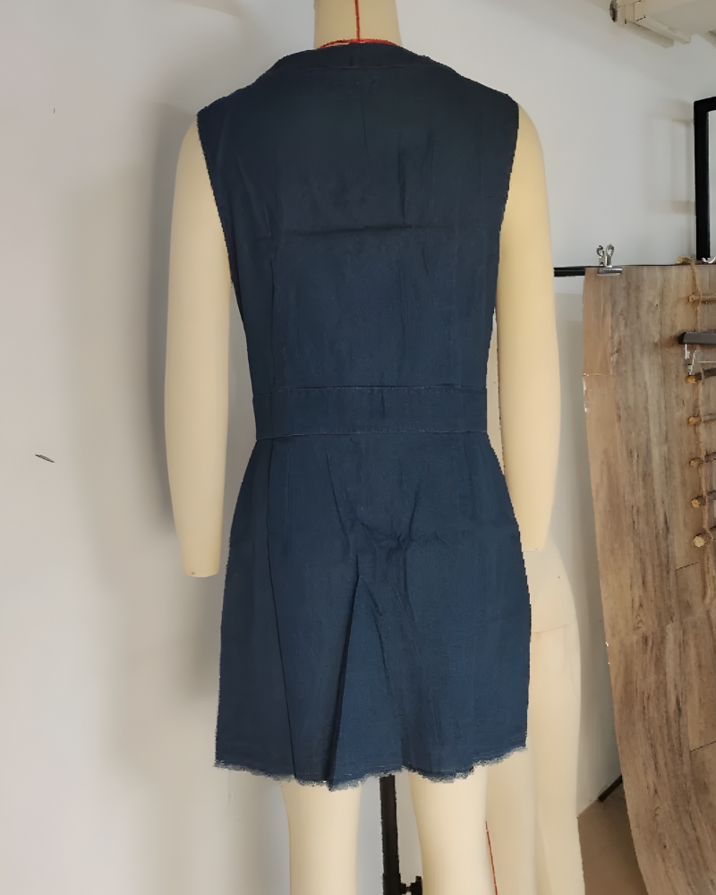 V-neck vintage bohemian denim dress - Image 4