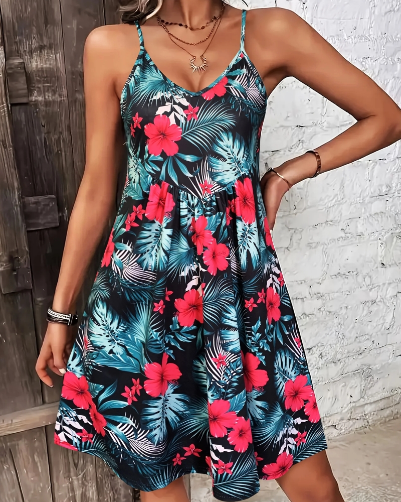 Bohemian Printed Spaghetti Strap V-Neck Summer Dress