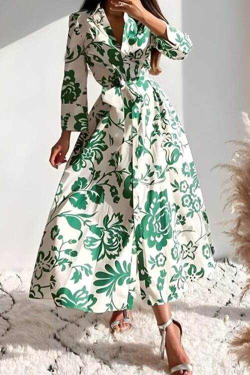 Floral print bohemian long shirt dress