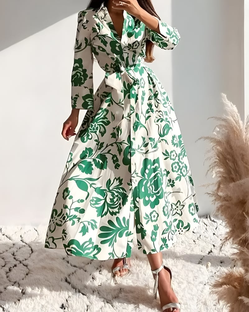 Floral Print Bohemian Long Shirt Dress