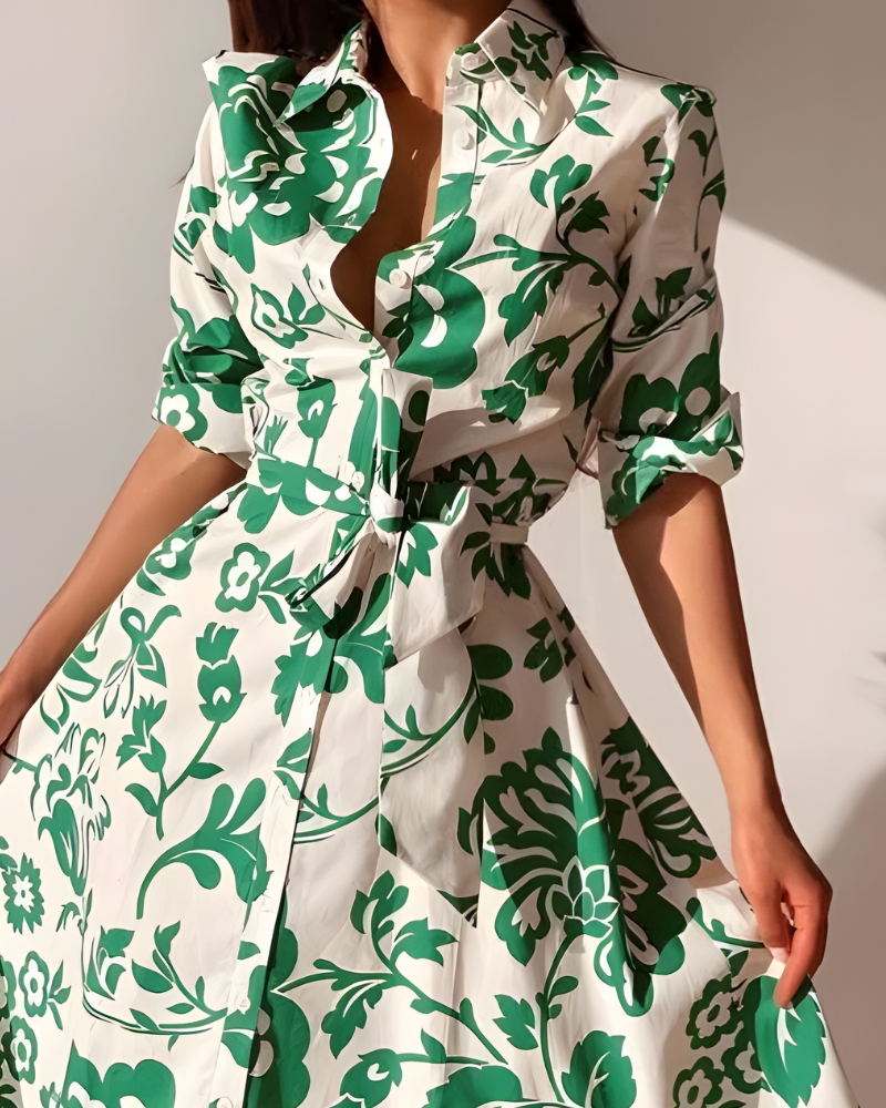 Floral print bohemian long shirt dress - Image 2
