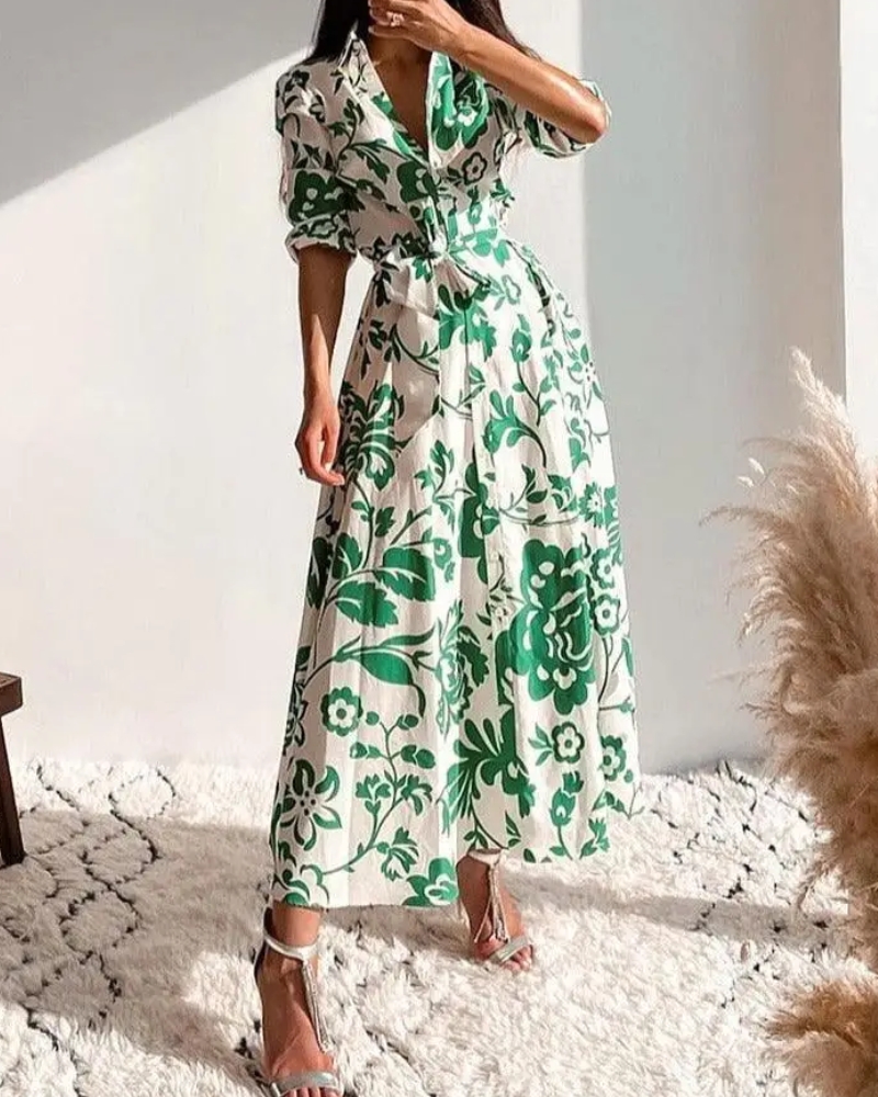 Floral print bohemian long shirt dress - Image 5
