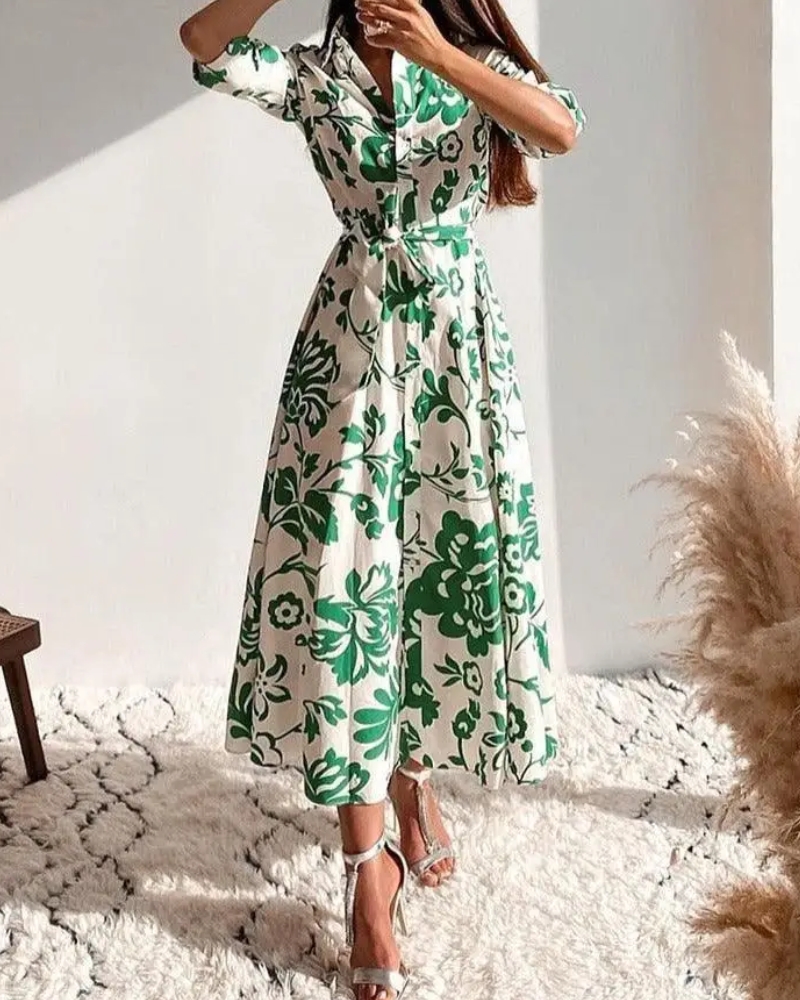 Floral print bohemian long shirt dress - Image 4