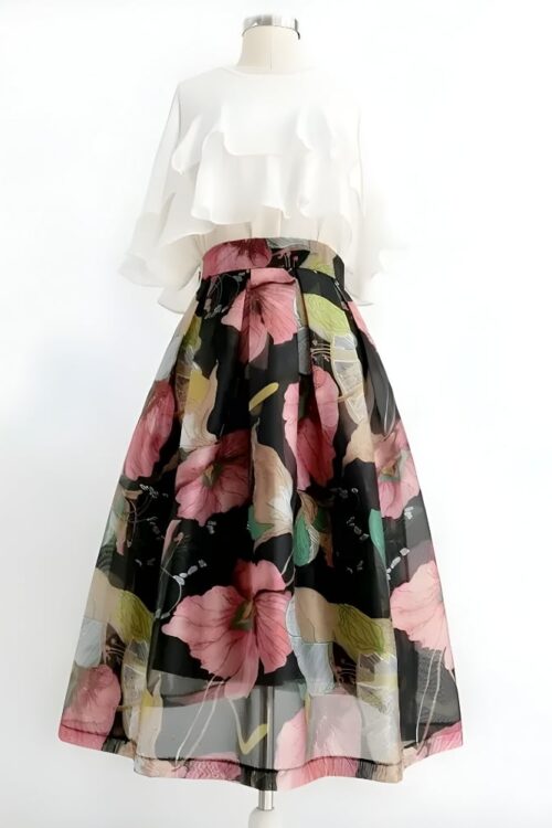 Casual printed bohemian long skirt with empire waist