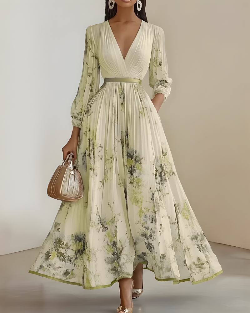 V-Neck Printed Bohemian Long Dress