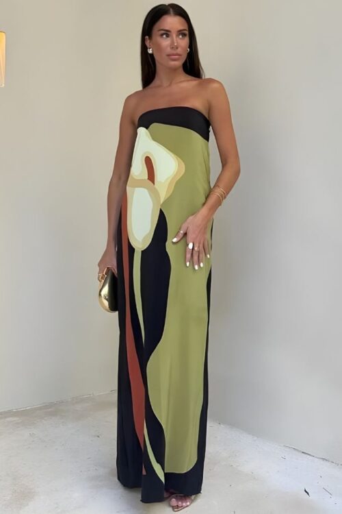 Artistic print flowy maxi dress