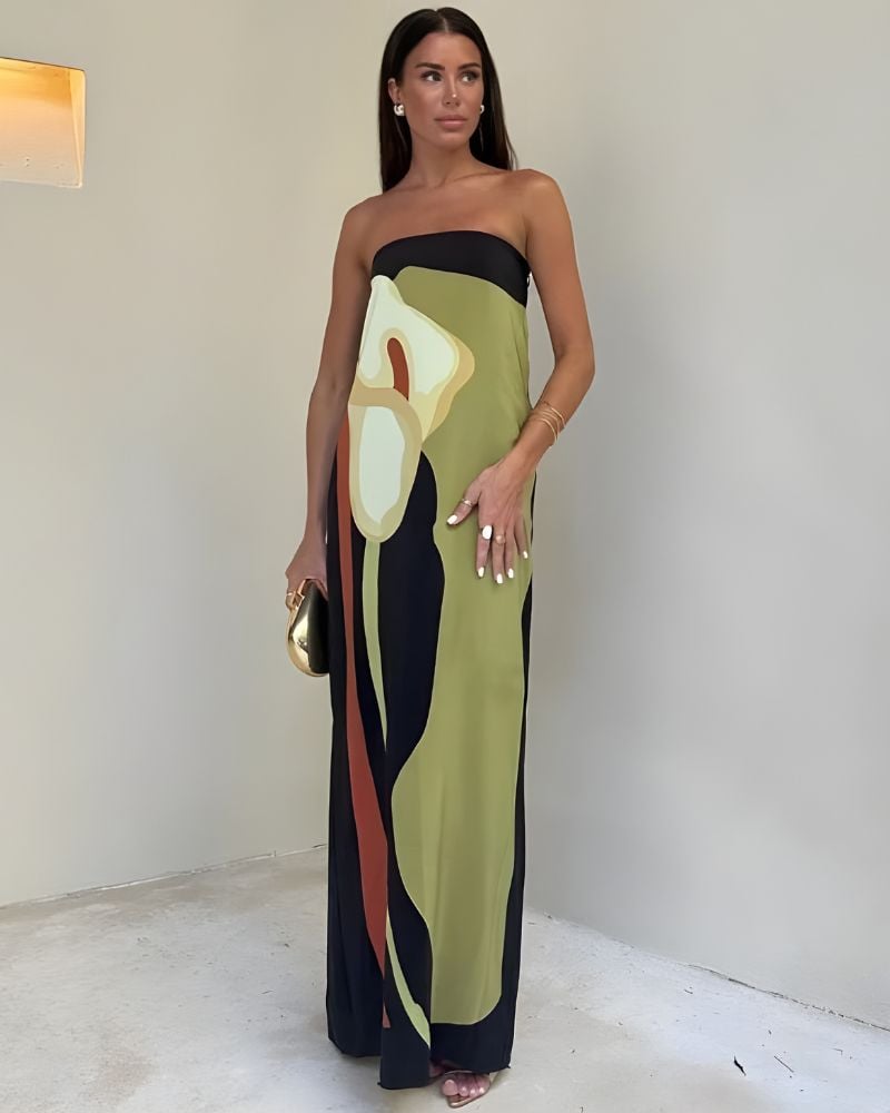 Artistic Print Flowy Maxi Dress