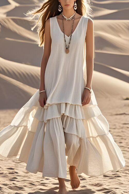 Plain bohemian long beach dress