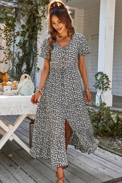 Vintage floral bohemian maxi dress