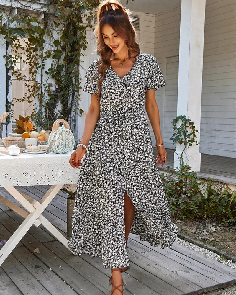 Vintage Floral Bohemian Maxi Dress