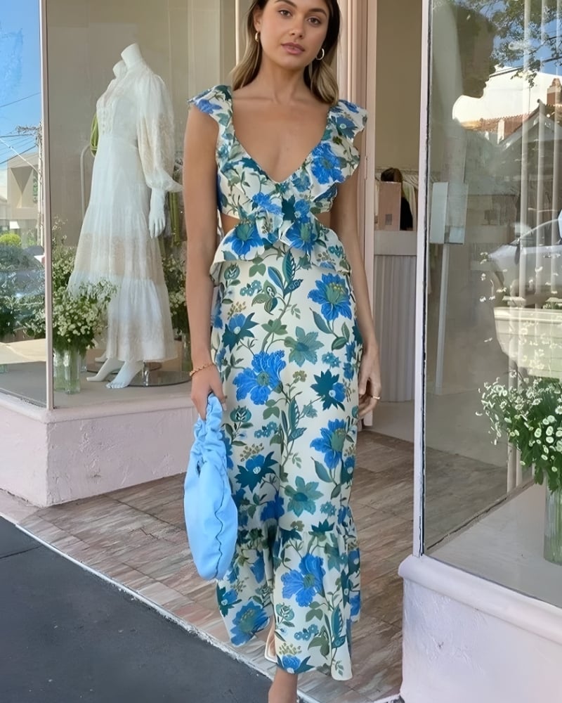 Ruffle Bohemian Beach Maxi Dress