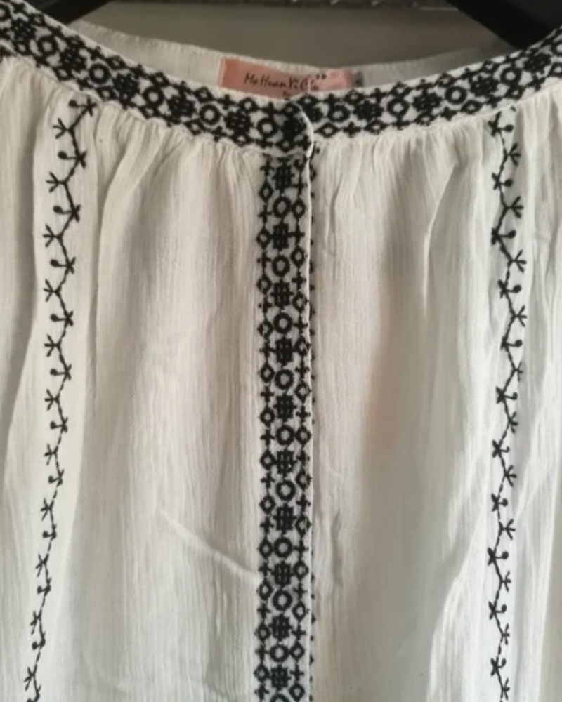 Boho Chic Lantern Sleeve Embroidered Tassel Dress - Image 3