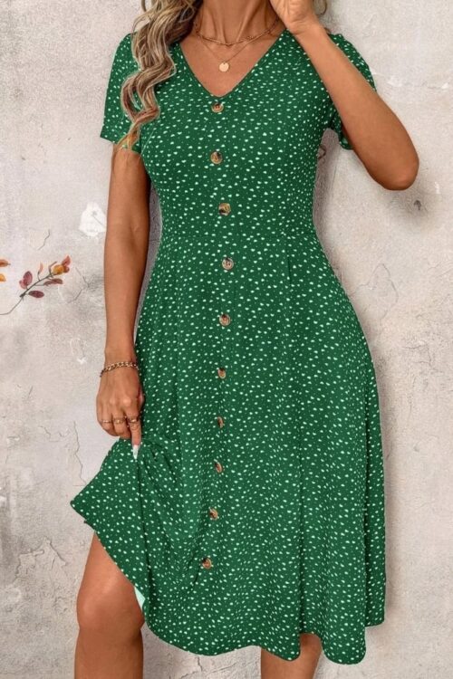 Chic short - sleeve polka dot midi dress