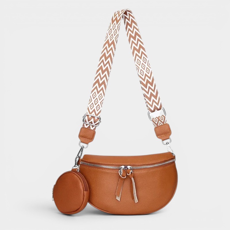 Camel leather sling bag